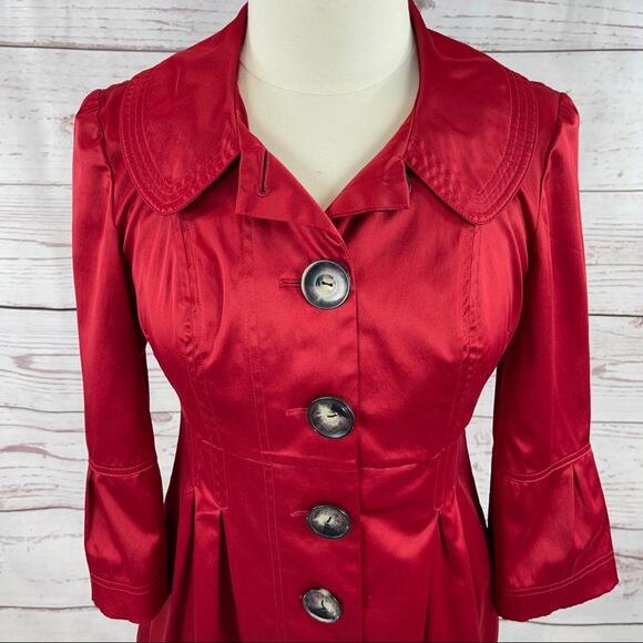 BCX mid length red jacket 3/4 flare sleeves pockets - Picture 2 of 13